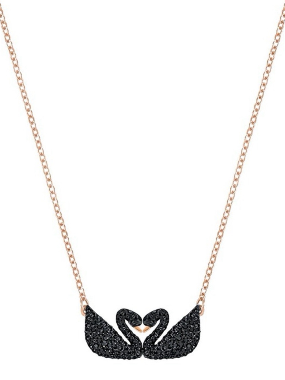 Swarovski Rose Gold Tone Plated Iconic Double Black Swan Necklace 5296468